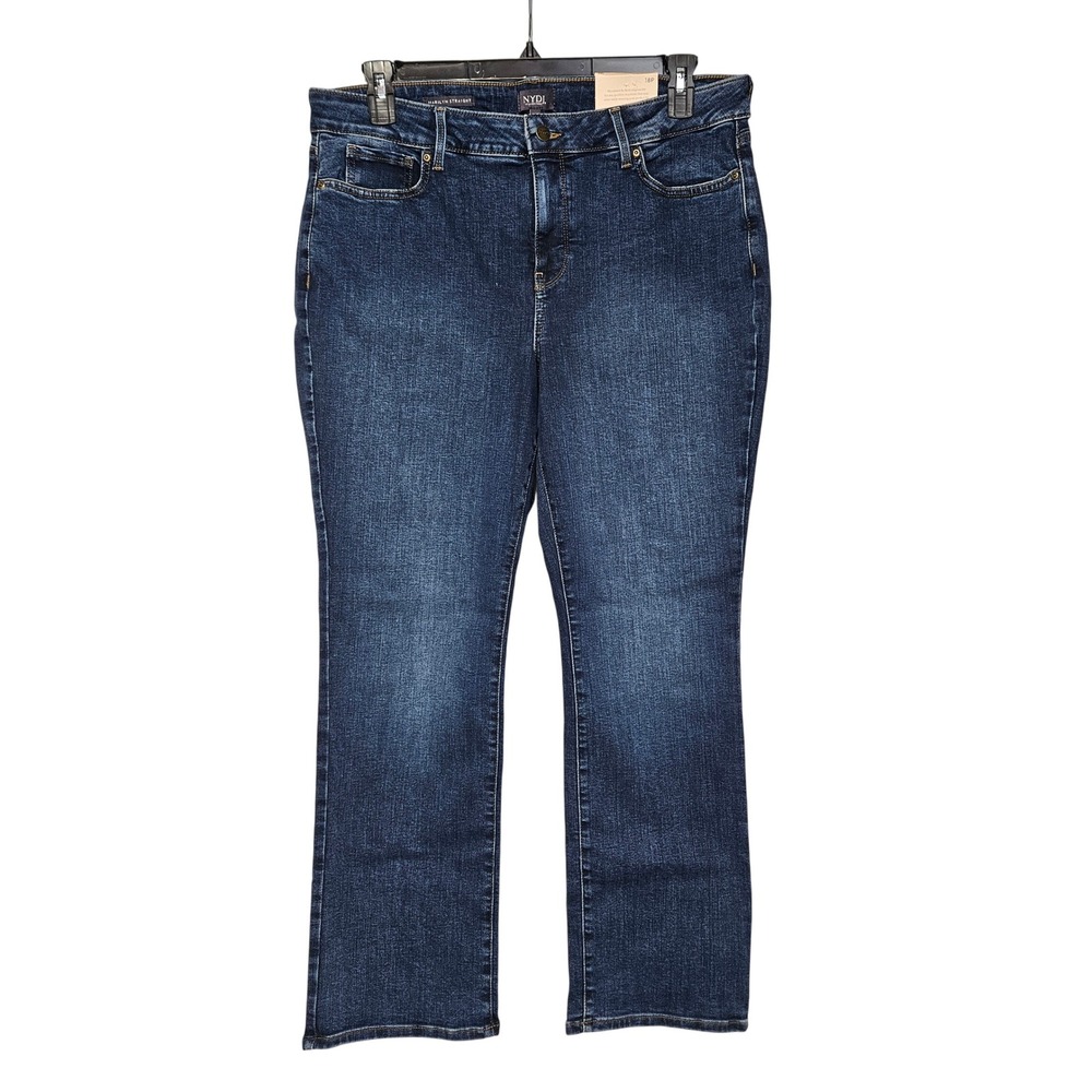 NYDJ Womens Blue Cooper Marilyn Straight Leg Jeans 18P Petite Lift Tuck Western